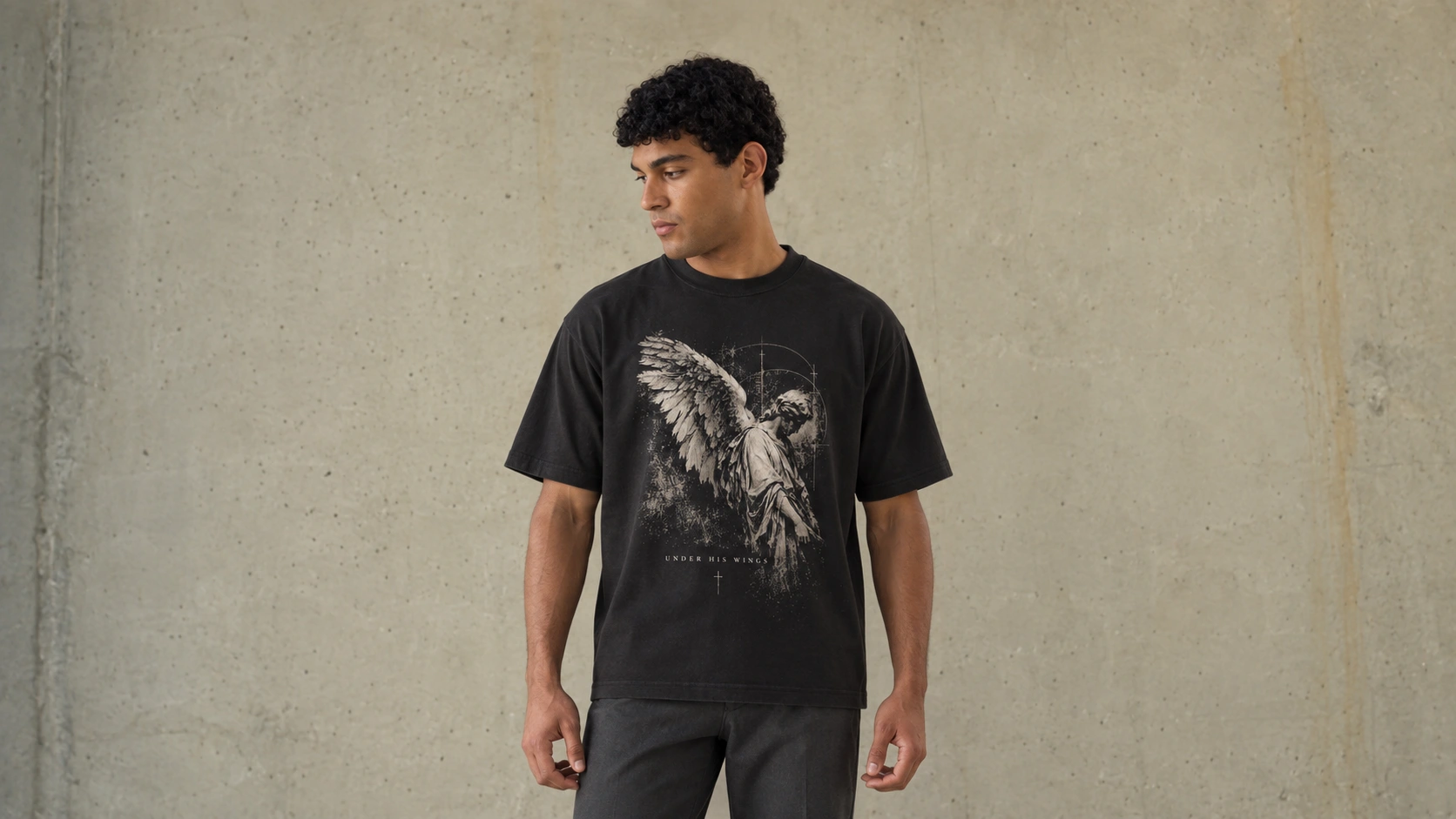 Under His Wings, complete front artwork and oversized shirt